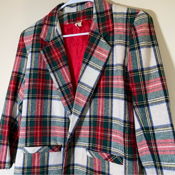 Chad Stevens tartan ivory plaid Christmas blazer open women’s small - Picture 2 of 12